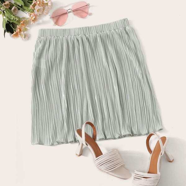 

Elastic Waist Pleated Skirt, Grey