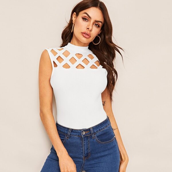 

Mock-neck Strappy Yoke Top
