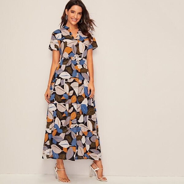 

Colorful Leaves Print Maxi Dress