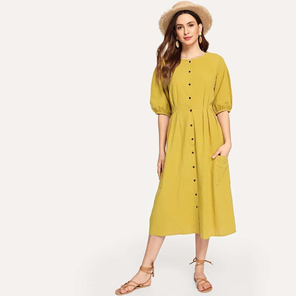 

Button Through Patch Pocket Dress
