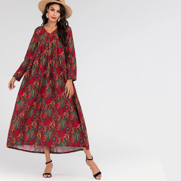 

Graphic Print Hidden Pocket Maxi Dress, Multicolor