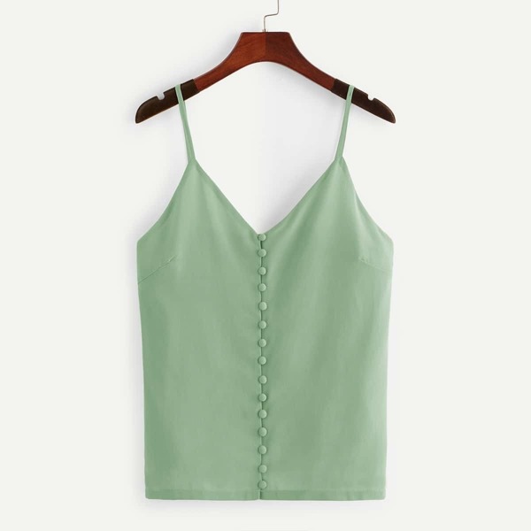 

Solid Button Detail Chiffon Cami Top