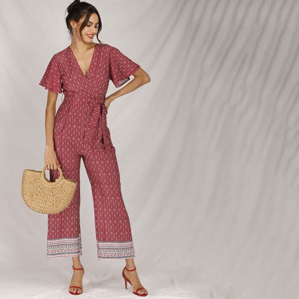 

Tribal Print Zip Back Belted Jumpsuit
