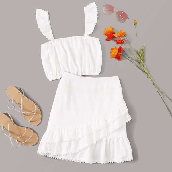 

Crochet Panel Cami Top With Layer Ruffle Skirt