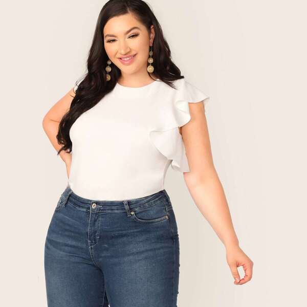 

Plus Keyhole Back Ruffle Trim Top