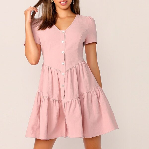 

Button Through V-cut Tea Dress, Pink
