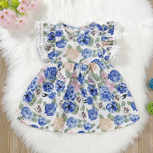 

Toddler Girls Contrast Fringe Floral Print Dress