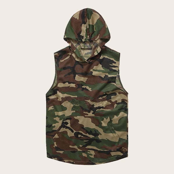 

Men Camo Print Hooded Top