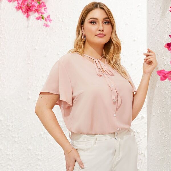

Plus Knot Front Solid Blouse