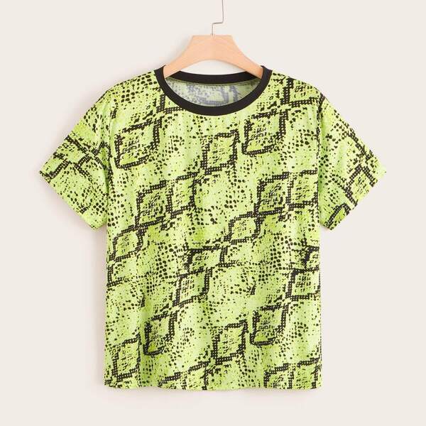 

Plus Neon Lime Snakeskin Print Tee
