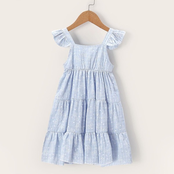 

Toddler Girls Embroidery Ruffle Hem Plaid Slip Dress