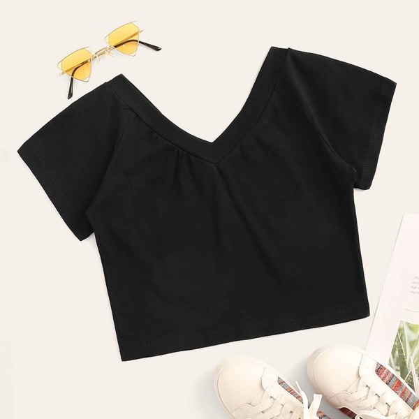 

V-neck Raglan Sleeve Crop Tee