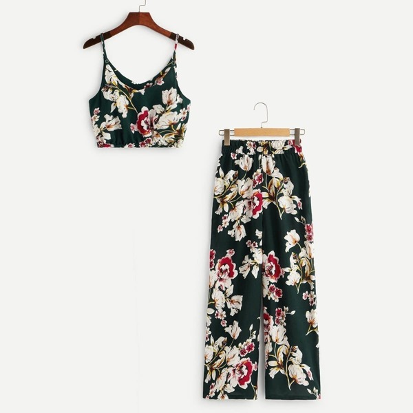 

Floral Print Cami Top & Pants, Green