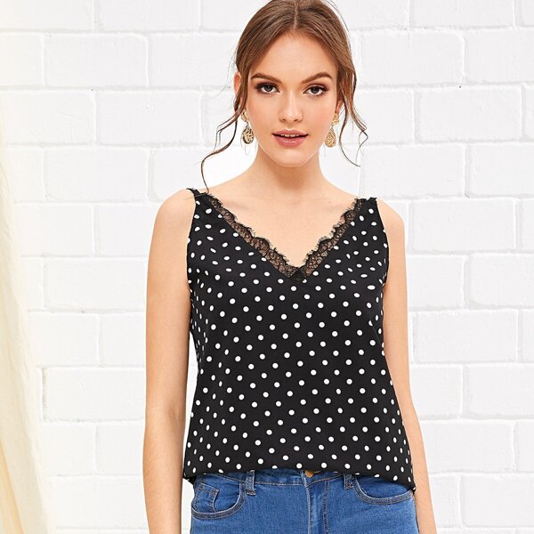 

Polka Dot Lace Panel Cami Top