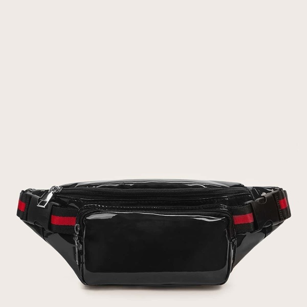 

Pocket Front Iridescent Fanny Pack, Black
