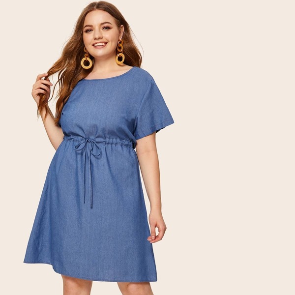 

Plus Drawstring Waist Denim Dress