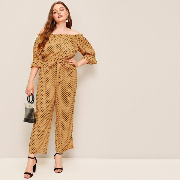

Plus Off Shoulder Polka Dot Jumpsuit