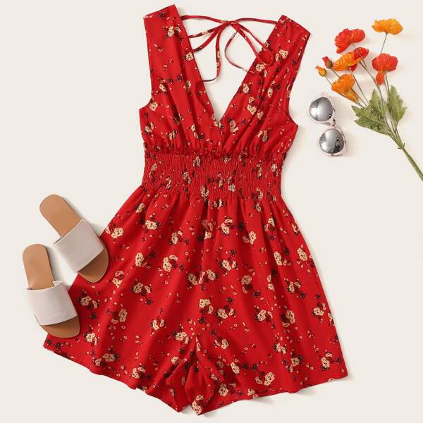 

Plus Floral Print Shirred Romper