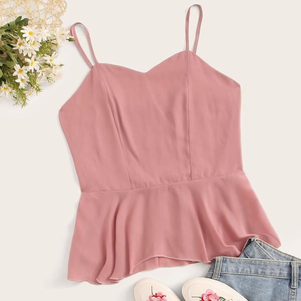 

Plus Shirred Ruffle Hem Cami Top