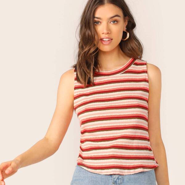 

Crew Neck Striped Sweater Vest, Multicolor