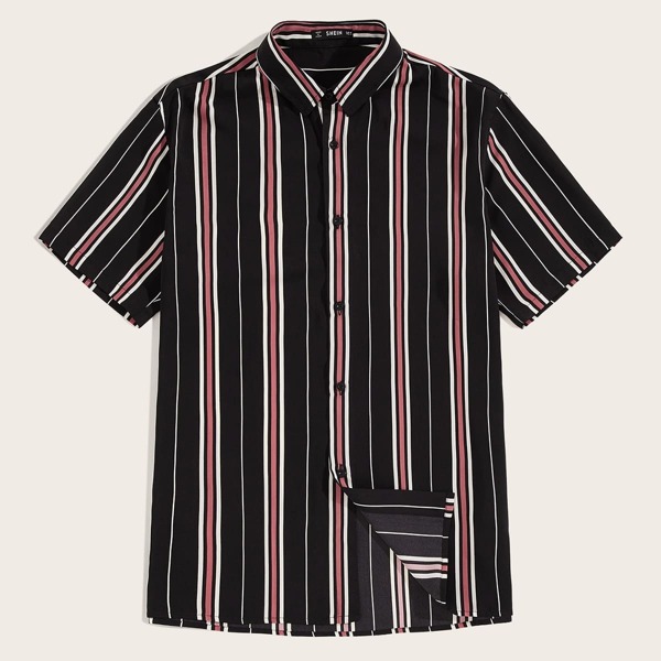 

Men Button Up Striped Shirt