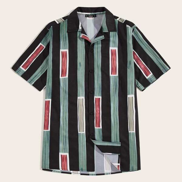 

Men Revere Collar Striped Shirt
