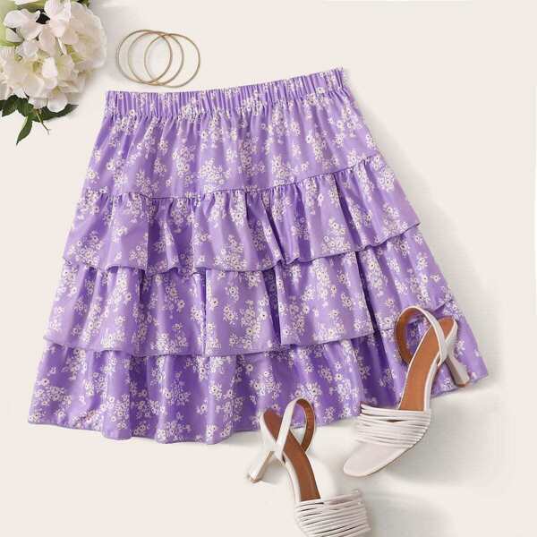 

Layered Ruffle Ditsy Floral Skirt