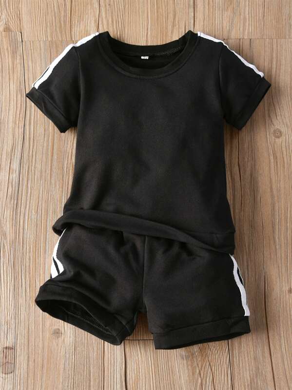 

Toddler Boys Side Stripe Tape Tee With Track Shorts, Black