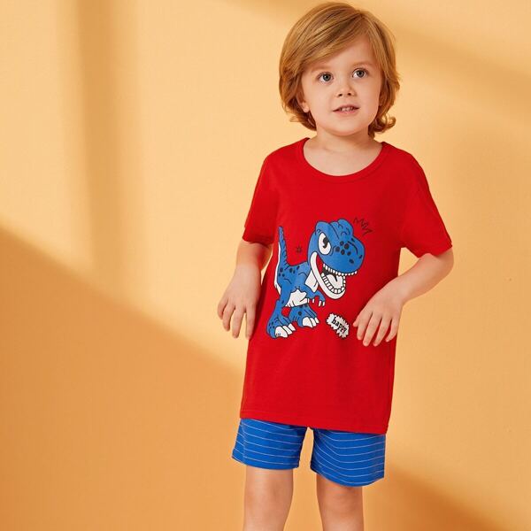 

Toddler Boys Dinosaur Print Striped Pajama Set, Multicolor