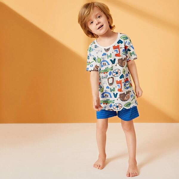 

Toddler Boys Cartoon Print Striped Pajama Set, Multicolor