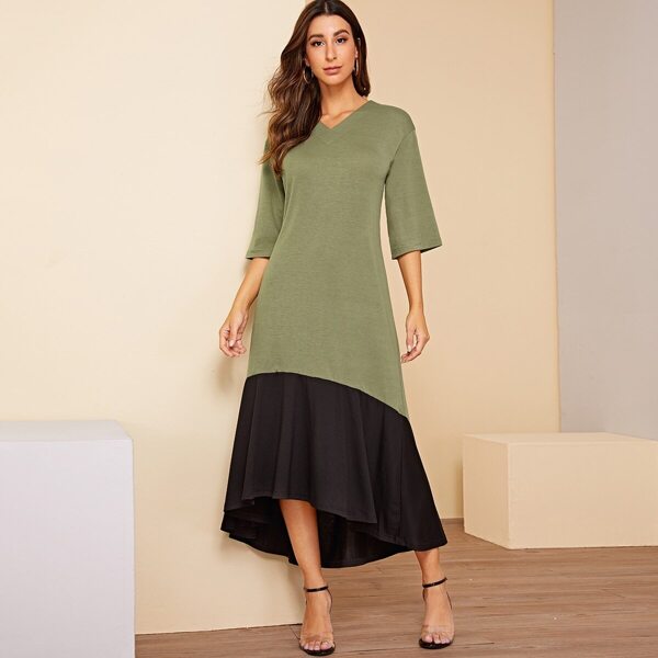 

Color Block High Low Dress