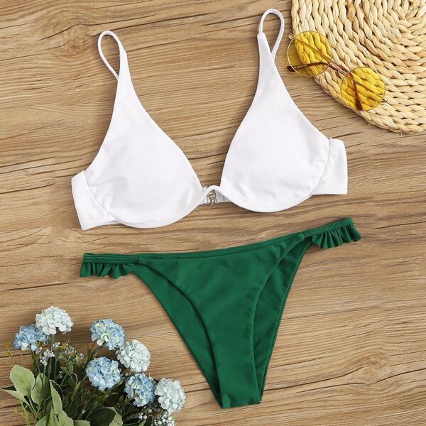 

Underwired Top With Frilled Tanga Bikini Set, Multicolor