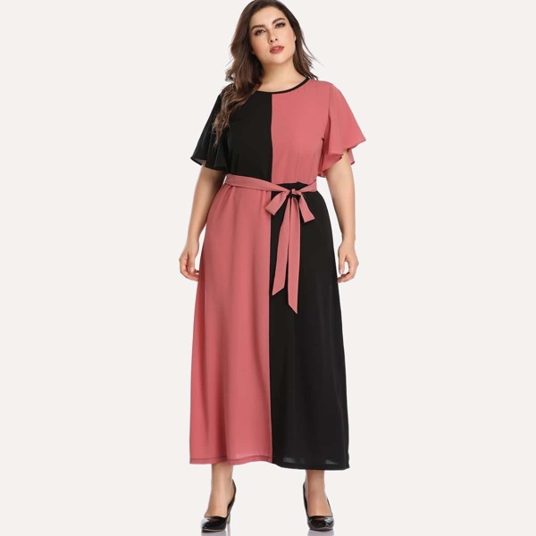 

Plus Cut And Sew Belted Dress, Multicolor