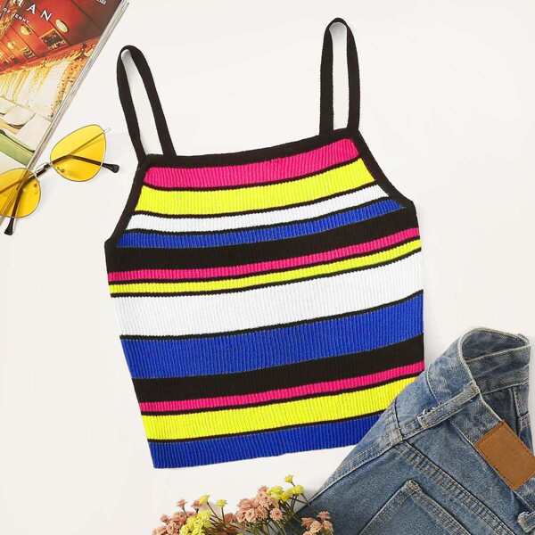 

Colorful Stripe Rib-Knit Cami Top, Multicolor