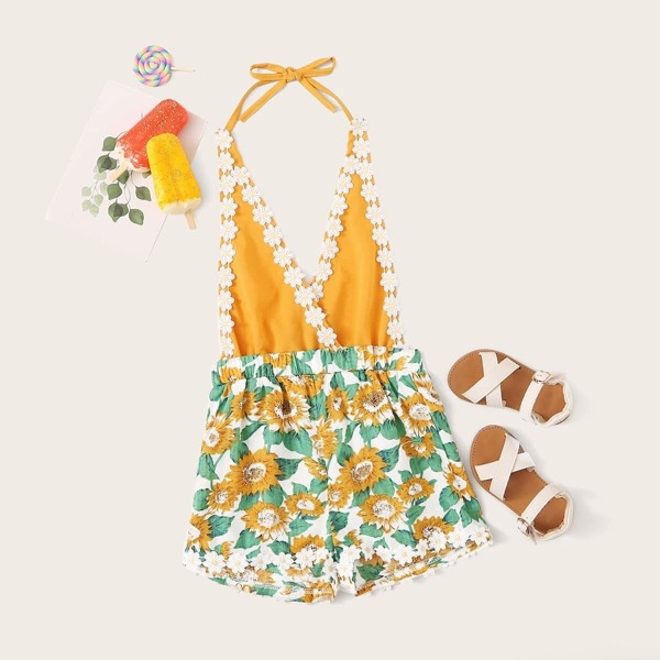 

Toddler Girls Applique Detail Wrap Halter Romper