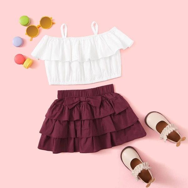 

Toddler Girls Foldover Top and Bow Tiered Skirt Set, Multicolor