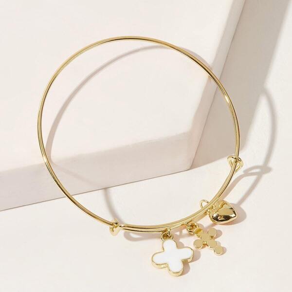 

Cross & Heart Charm Bangle Bracelet 1pc