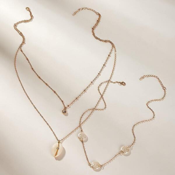 

Shell Charm Double Layered Pendant Necklace 2pcs
