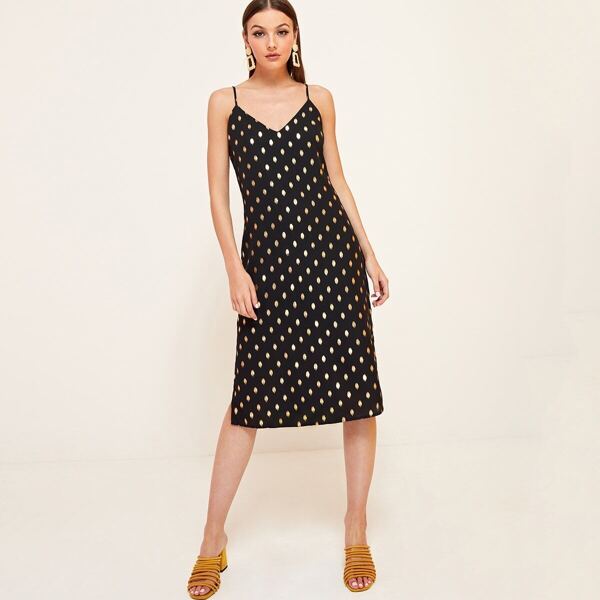

Gold Lurex Detail Slip Dress, Black