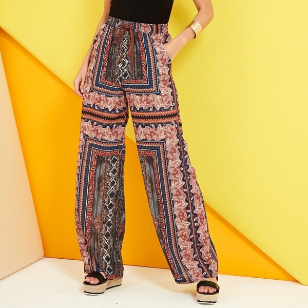 

Boho Print Wide Leg Trousers, Multicolor