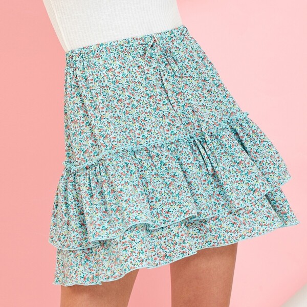 

Ditsy Floral Drawstring Waist Tiered Flippy Skirt