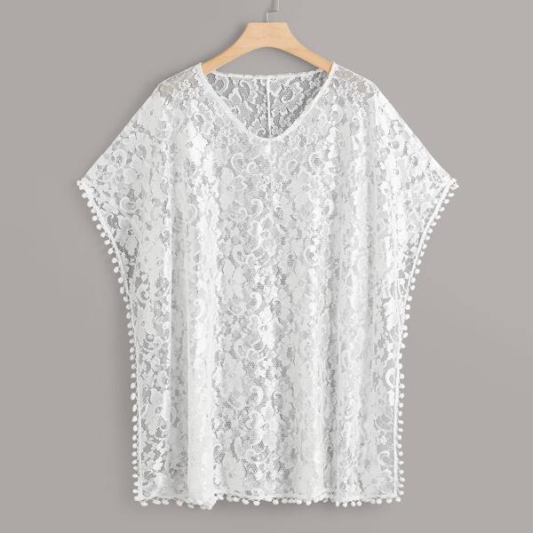 

Plus Pom Pom Trim Lace Cover Up