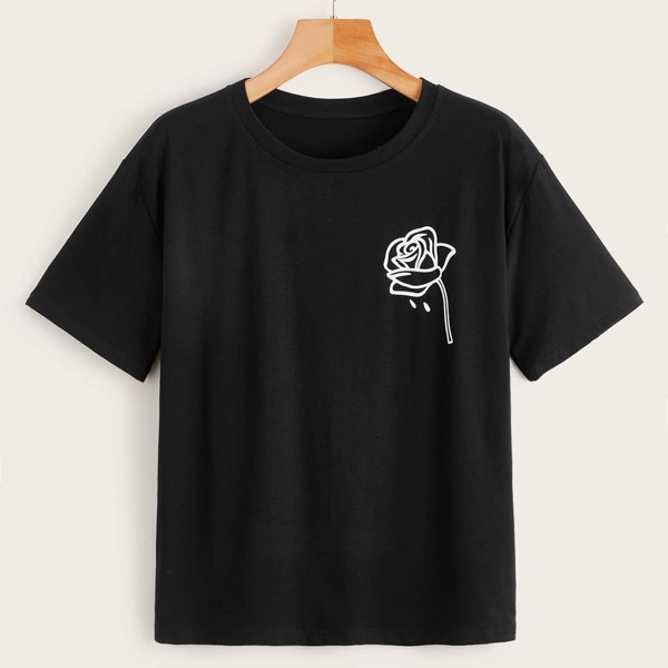 

Rose Print Tee, Black