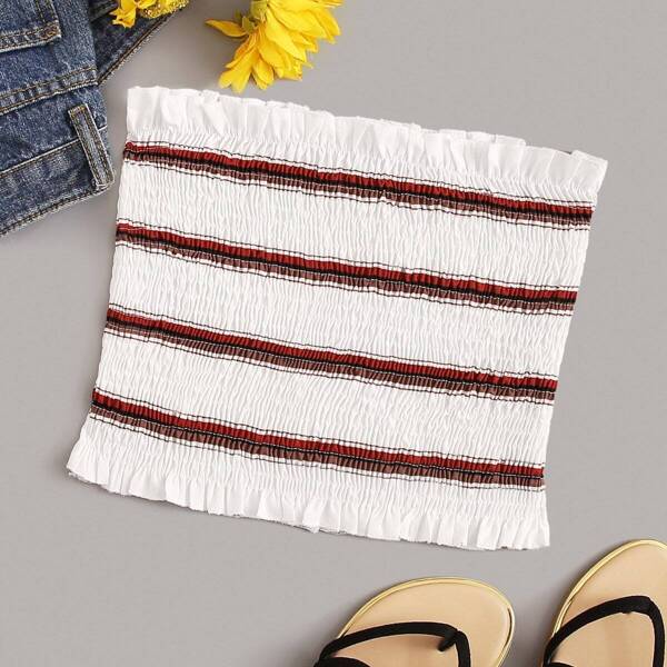 

Shirred Frill Trim Striped Bandeau