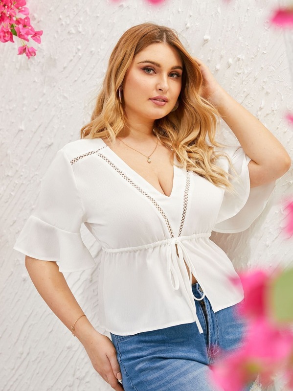 

Блуза на кулиске размера плюс, Белые, Nora