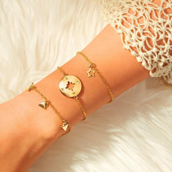

Star & Geometric Charm Chain Bracelet 3pcs