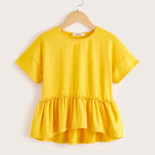 

Girls Drop Shoulder Ruffle Dip Hem Top