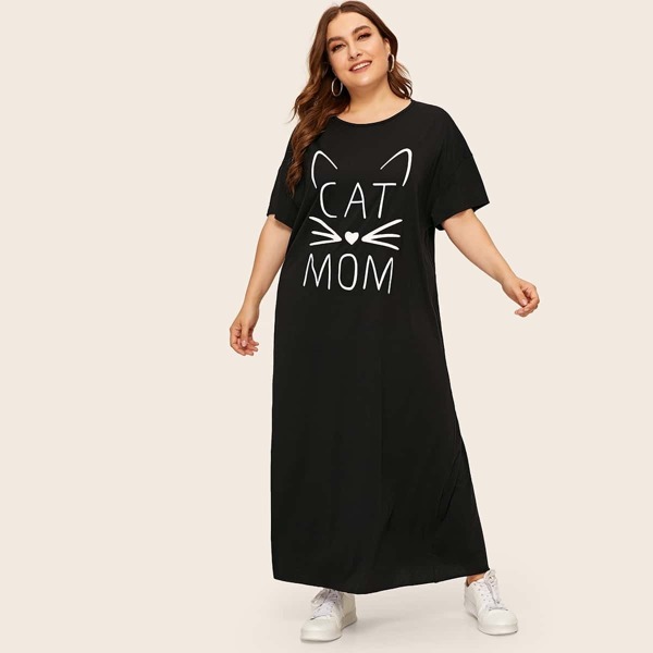 

Plus Letter Graphic Tunic Dress, Black