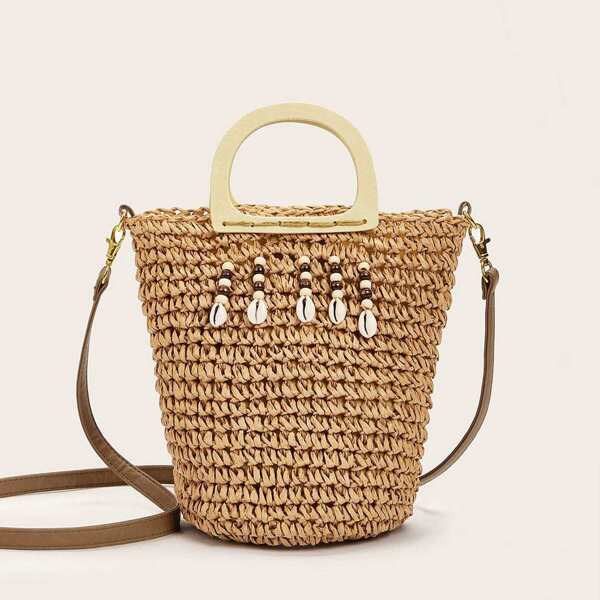 

Shell Embellished Woven Satchels Bag