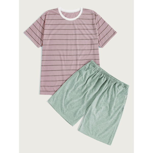 

Men Striped Top With Shorts PJ Set
